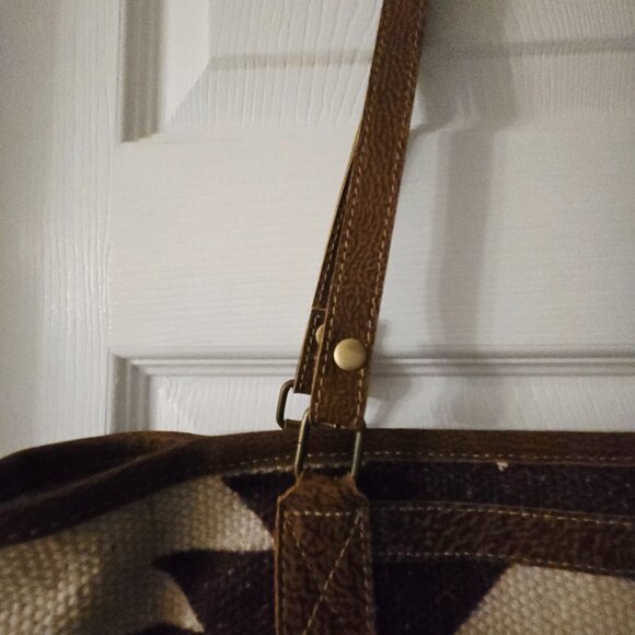 MYRA BAG Women's 100% Cotton/Leather Aztec Design Shoulder Tote Bag - Size Large - Picture 15 of 15